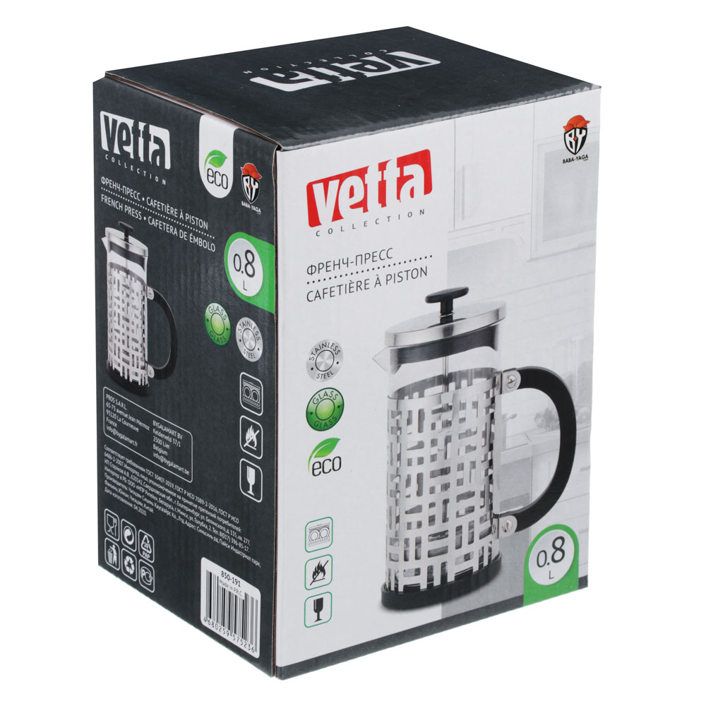 VETTA Делайн Френч-пресс 800мл, жаропрочное стекло, нерж.сталь, арт.№ 850-191