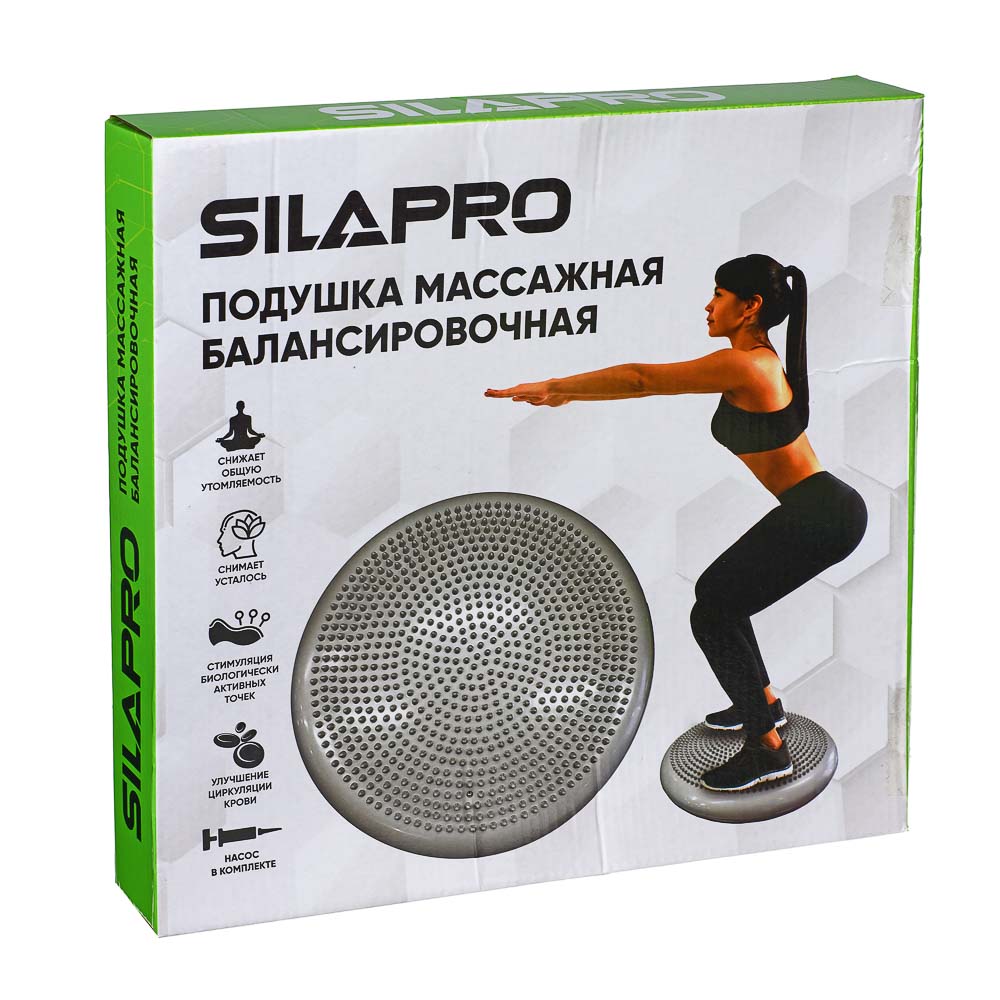 SILAPRO Подушка массажная балансировочная, насос в комплекте, 33х6см, 900 г, ПВХ, 2 цвета, арт.№ 192-062