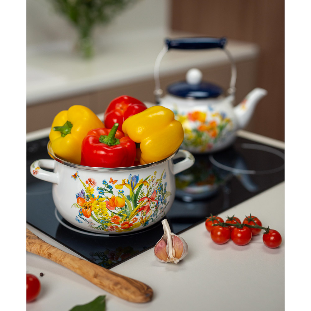 VETTA Ирисы Кастрюля эмалированная, 22см, 3,6л, индукция, арт.№ 894-493