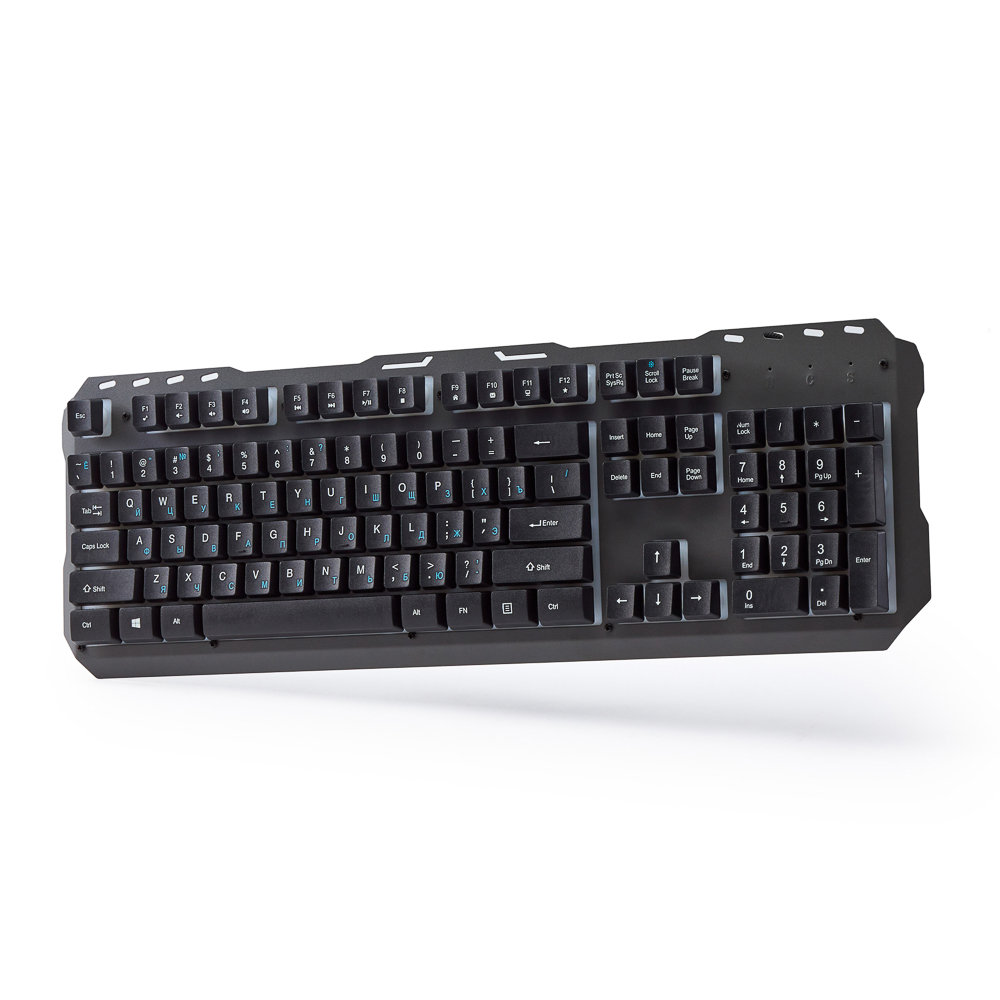 Клавиатура мембранная BY, 104кл., синяя подсветка, металл, синяя кириллица, каб.140см, арт.№ 405-031