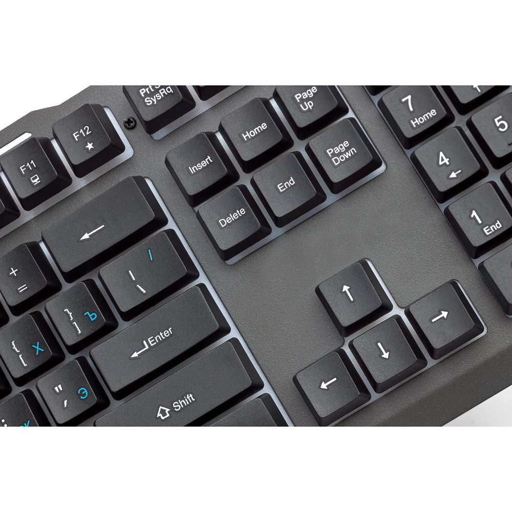 Клавиатура мембранная BY, 104кл., синяя подсветка, металл, синяя кириллица, каб.140см, арт.№ 405-031