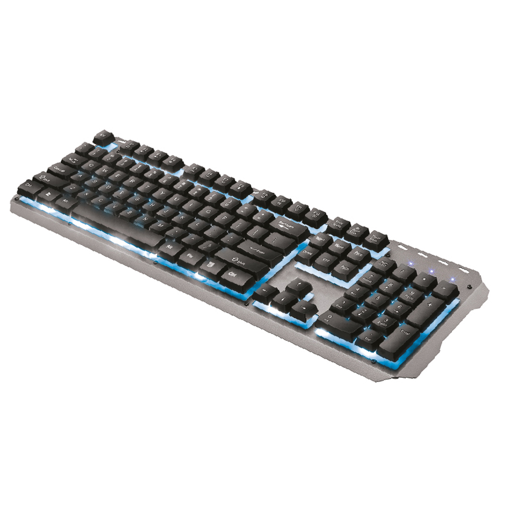 Клавиатура мембранная BY, 104кл., синяя подсветка, металл, синяя кириллица, каб.140см, арт.№ 405-031