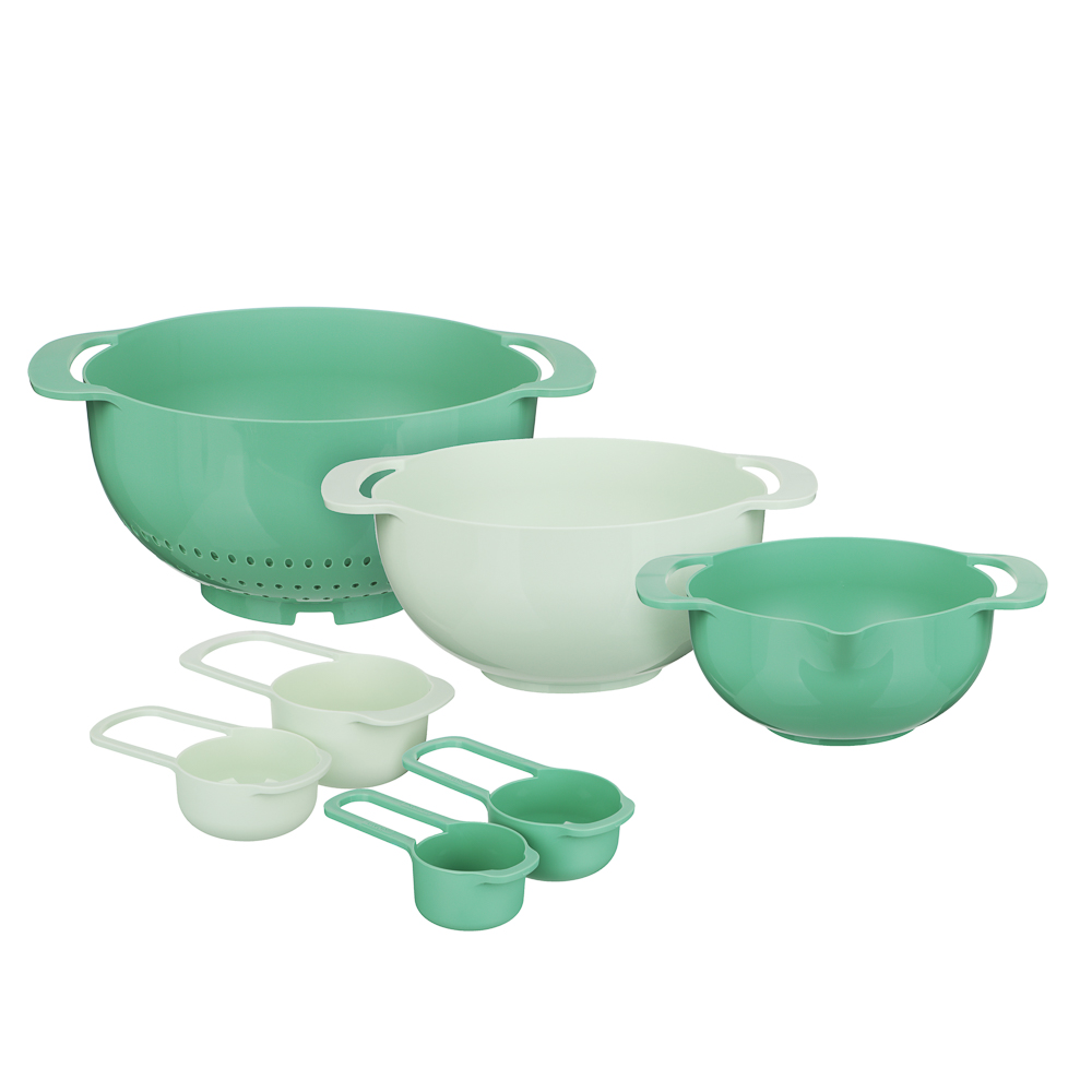 Набор кухонный 7 в 1: дуршлаг 22см, миска мерная 1,2л, миска мерная 0,8л, ложки мерные 4шт, пластик, арт.№ 861-485
