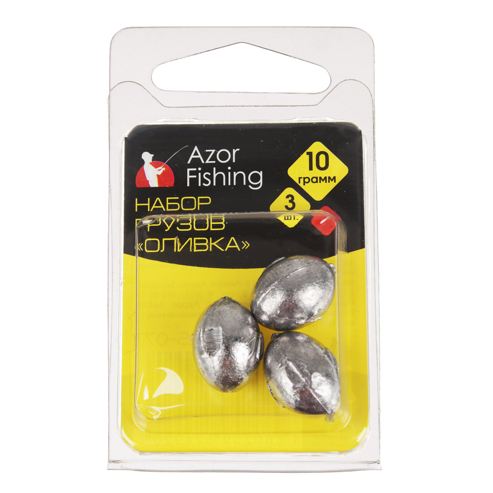 Набор грузов 3 шт. "Оливка" тм AZOR FISHING, 3,6,10, г., арт.№ 125-077