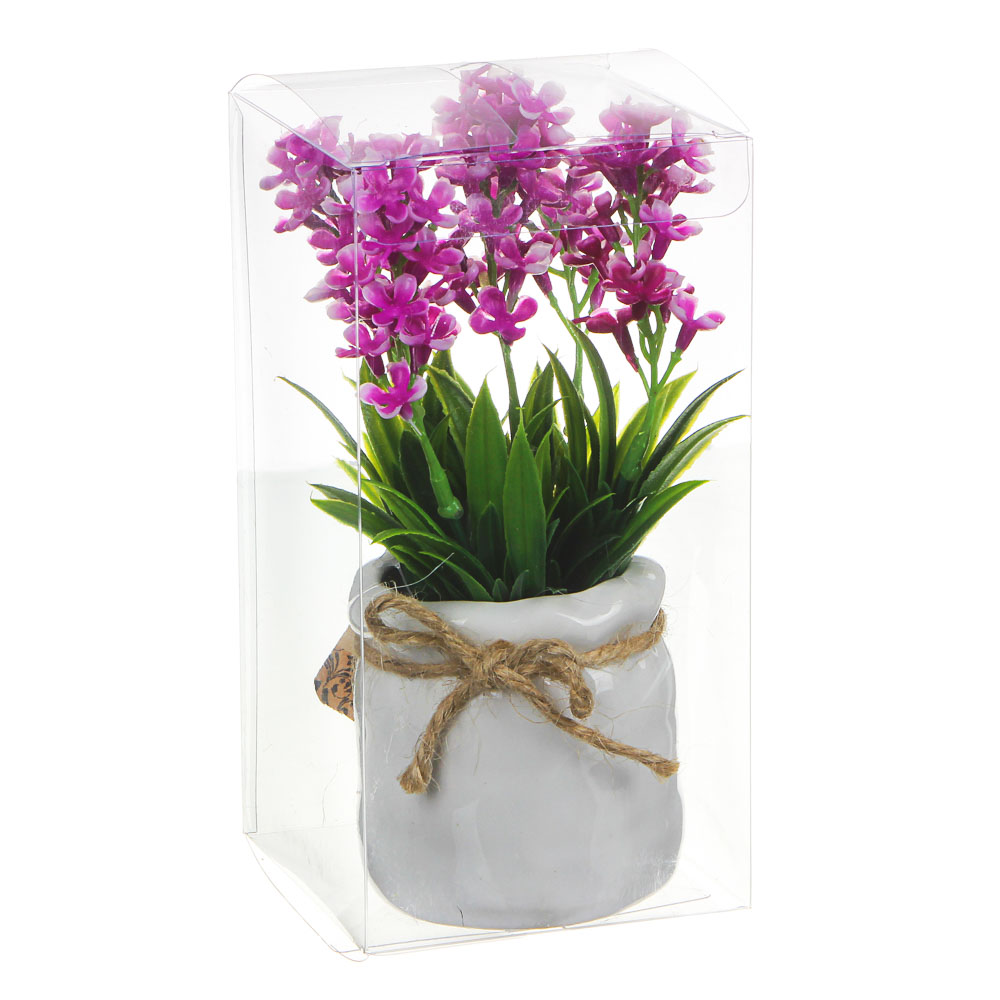 LADECOR Цветы в горшке 15,5х8х8см, полиэстер, керамика, 3 цвета, 2 вида, арт.GRSH-2, арт.№ 501-385