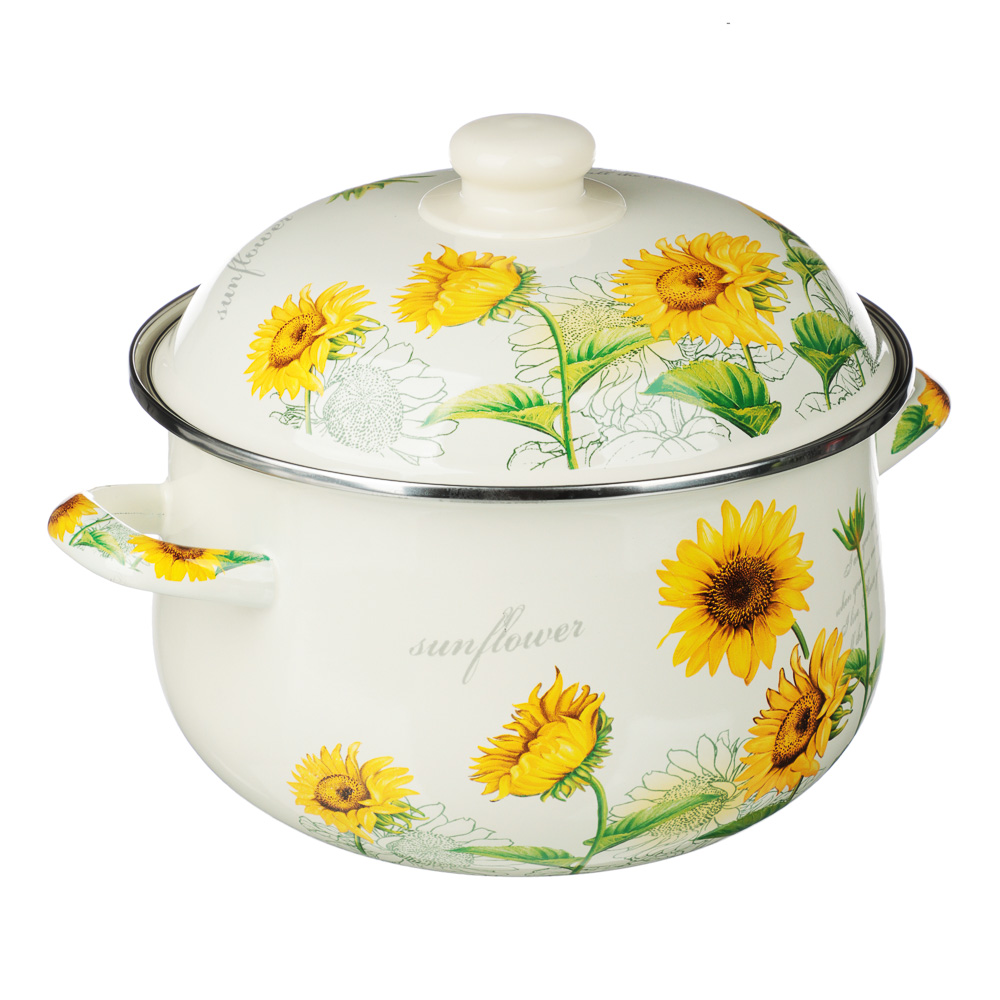 VETTA Подсолнухи Кастрюля эмалированная, 22см, 3,6л, индукция, арт.№ 894-522