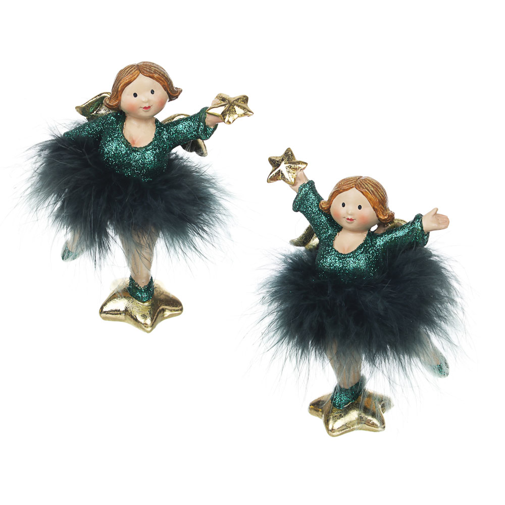 СНОУ БУМ Сувенир "Фея в зеленом платье", полистоун, полиэстер, 13см, 2 дизайна, арт.№ 396-628