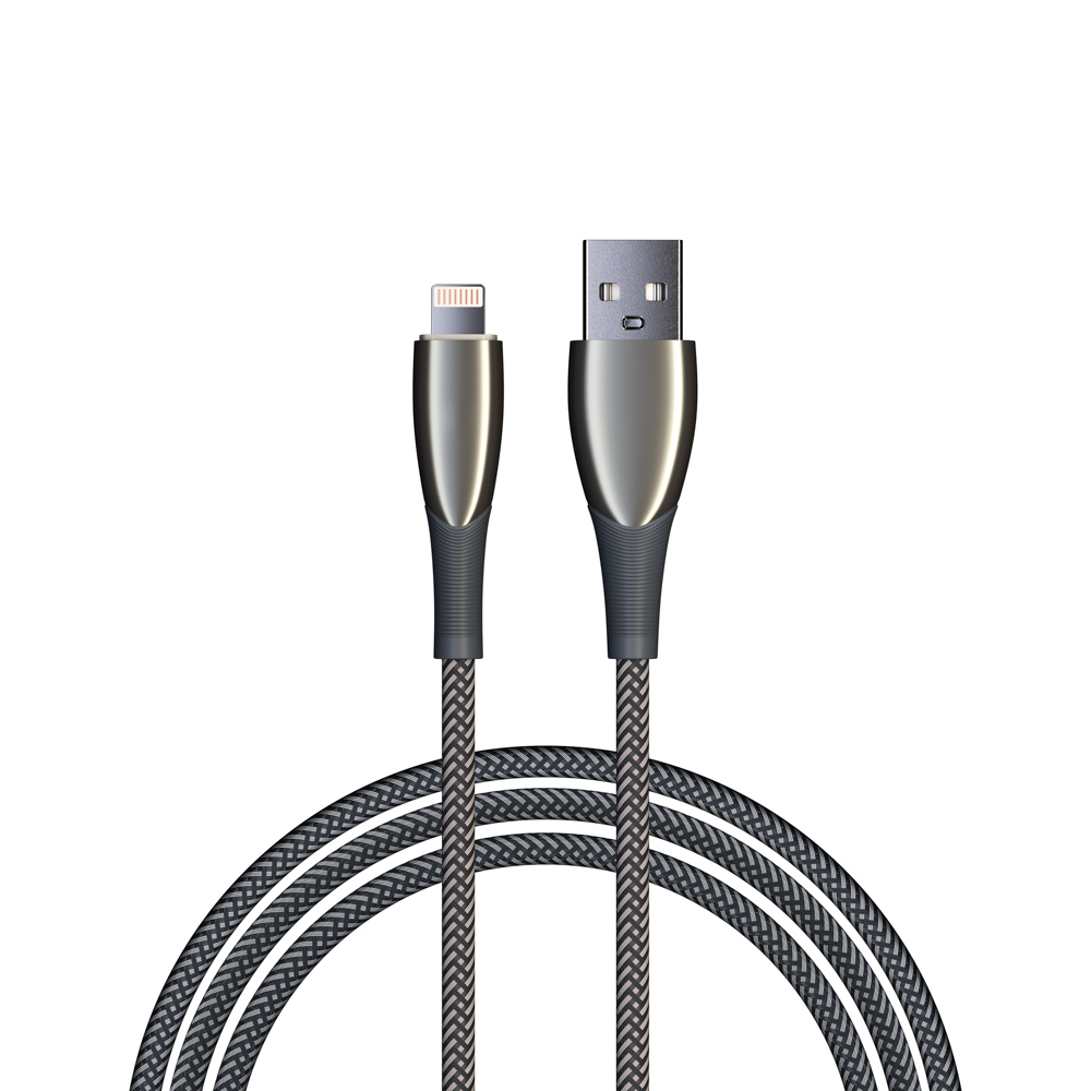 Кабель для зарядки USB(A)-iP BY Сириус, 1м, 2.4А, Быстрая зарядка, штекер металл, серый, арт.№ 931-141