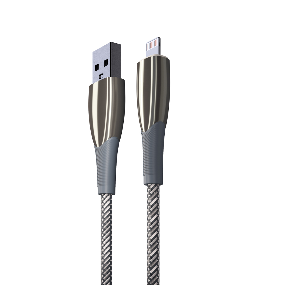 Кабель для зарядки USB(A)-iP BY Сириус, 1м, 2.4А, Быстрая зарядка, штекер металл, серый, арт.№ 931-141