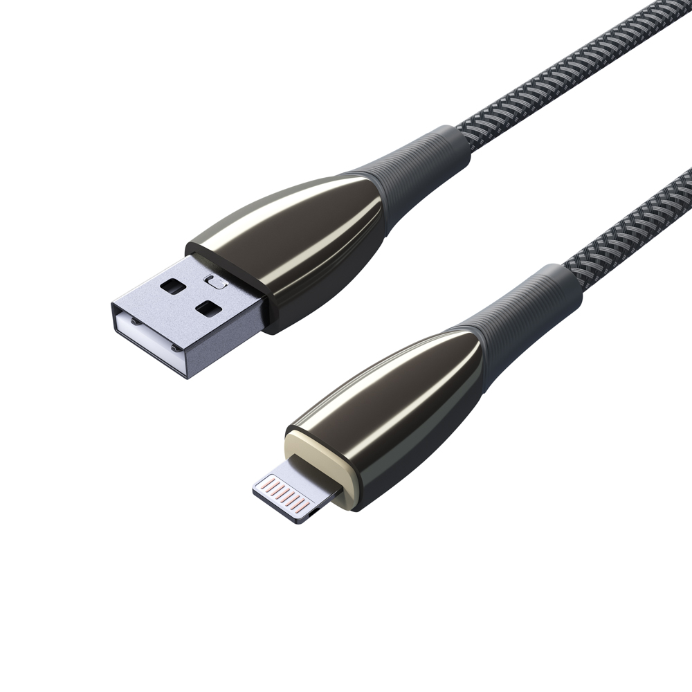 Кабель для зарядки USB(A)-iP BY Сириус, 1м, 2.4А, Быстрая зарядка, штекер металл, серый, арт.№ 931-141