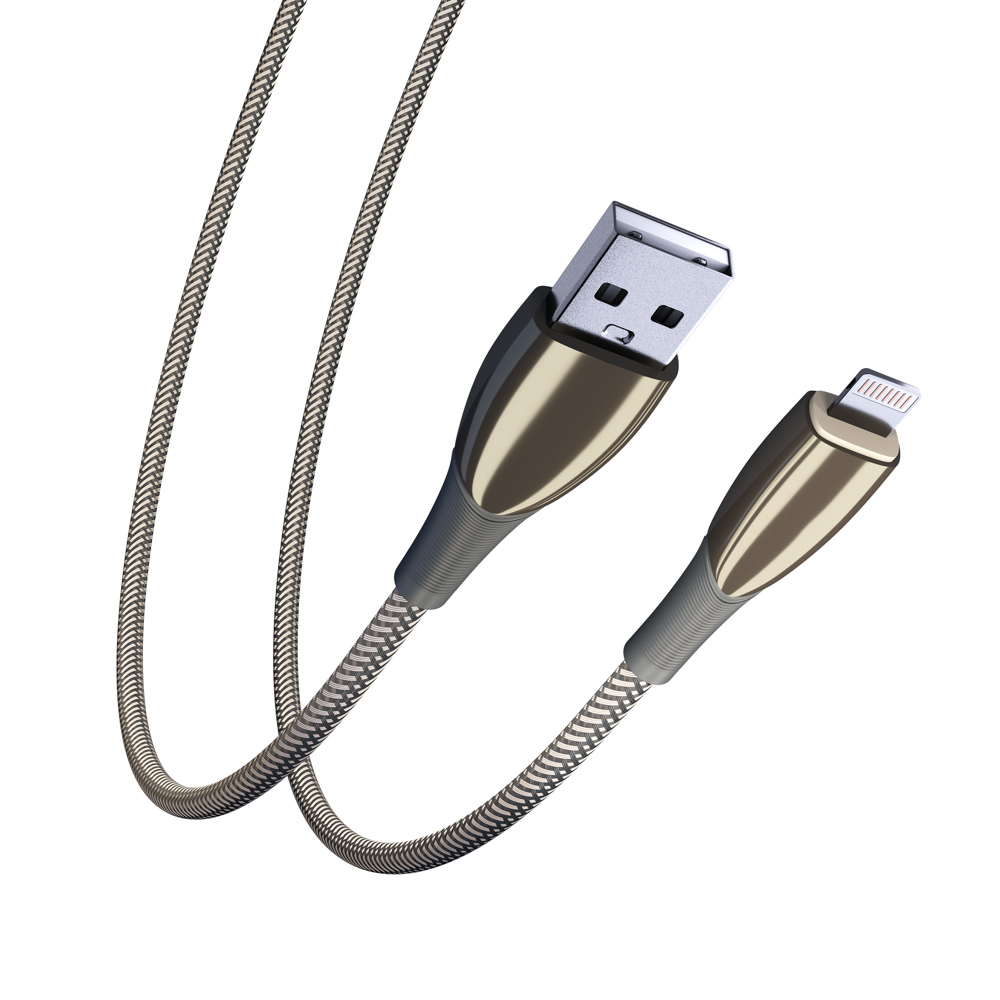 Кабель для зарядки USB(A)-iP BY Сириус, 1м, 2.4А, Быстрая зарядка, штекер металл, серый, арт.№ 931-141