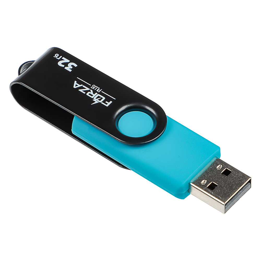 Флеш-карта USB2.0 FORZA 32Гб, 6 класс, матовое покрытие, блистер, пластик, черный/синий, арт.№ 405-098