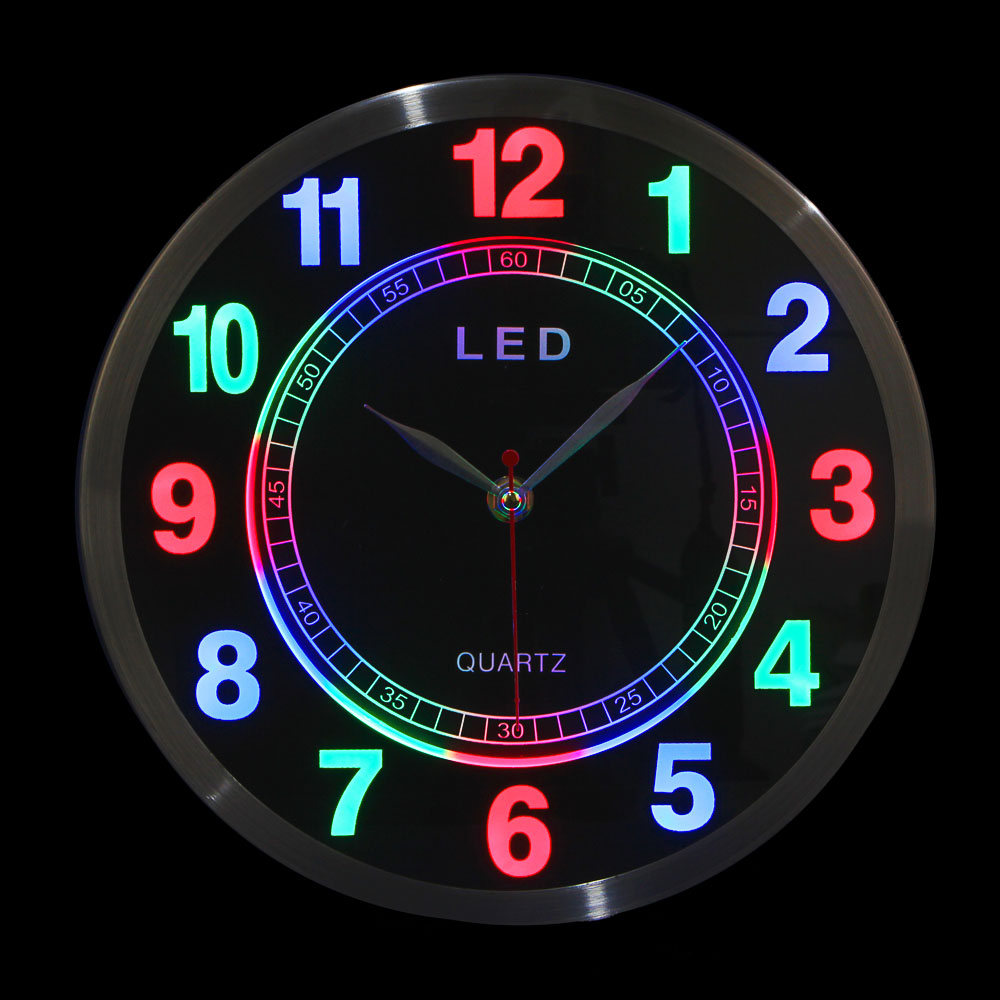 LADECOR CHRONO Часы настенные в металл. ободе со светящимися цифрами и кругом, LED, d=25 см, стекло, арт.№ 581-832