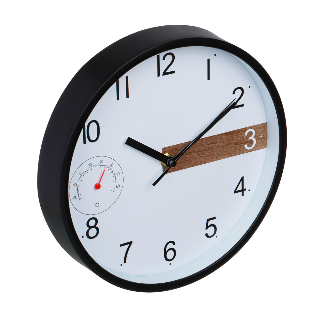 LADECOR CHRONO Часы настенные круглые, пластик, 24,6х24,6х4,2 см, 1xАА, цвет окантовки черный, арт.№ 581-250