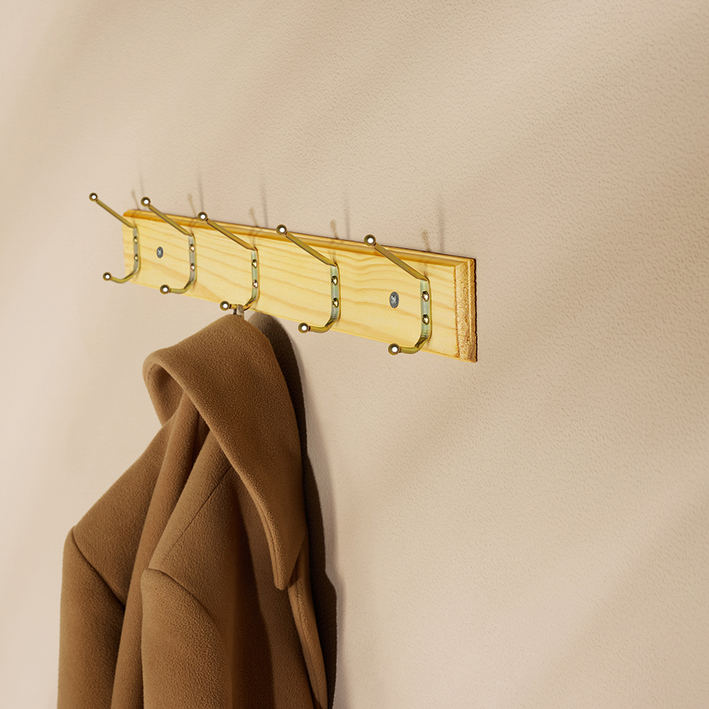 VETTA Вешалка настенная, 5 двойных крючков, 49х6,5см, дерево, металл, арт.№ 465-169