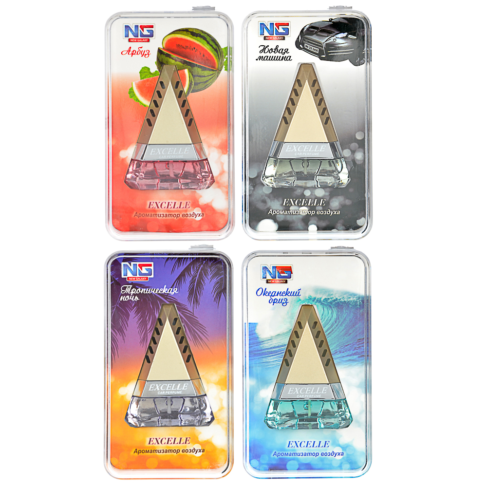 NEW GALAXY Ароматизатор на дефлектор Excelle, тропическая ночь, арбуз, новая машина, океан.бриз, 8мл, арт.№ 794-580
