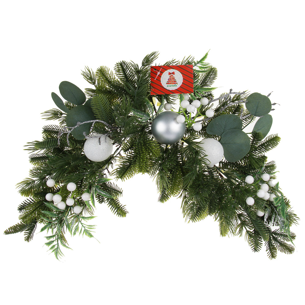 СНОУ БУМ Хвойное украшение с белым декором, 60x10x25см, пластик, арт.№ 386-221