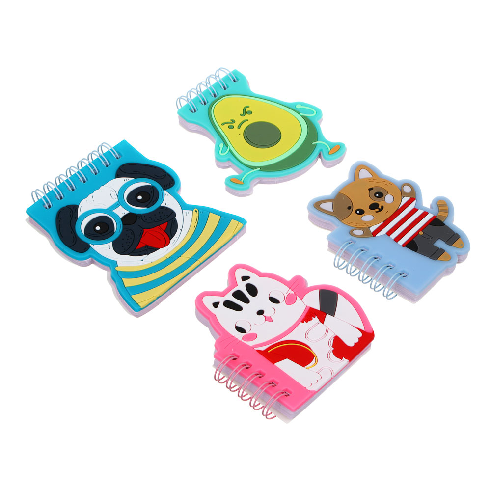 ClipStudio Записная книжка фигурная, 6,6-8,5x8,5-9,4 см, 80л.,облож. силикон,спираль,цв.листы,4 диз., арт.№ 557-016