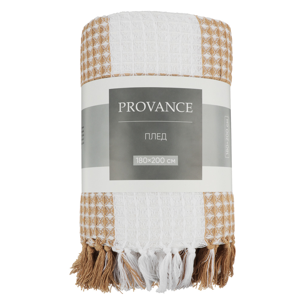 PROVANCE Basic Плед хлопок, 180х200см, клетка, бежевый, арт.№ 486-019
