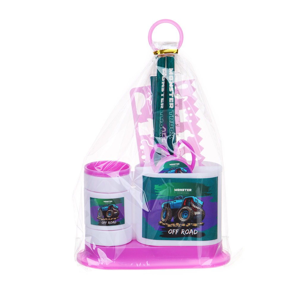 МОНСТР ТРАК Органайзер канц. 4 отд., 7 пр.:(ножн., 2 кар., точилка, трафарет, линейка, подст.), пл., арт.№ 234-054