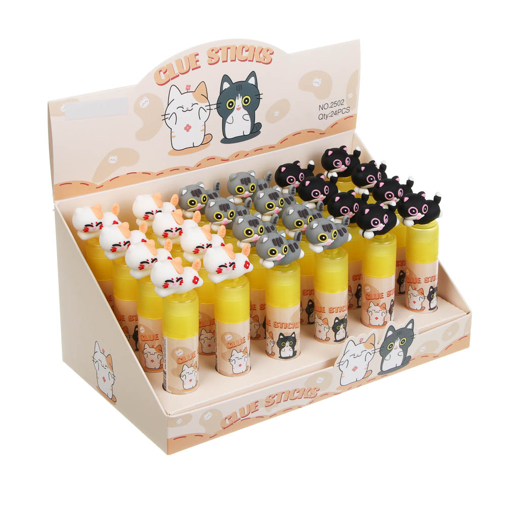 Клей-карандаш 9гр PVA, "Котики", 3 дизайна, шоу-бокс, арт.№ 532-102