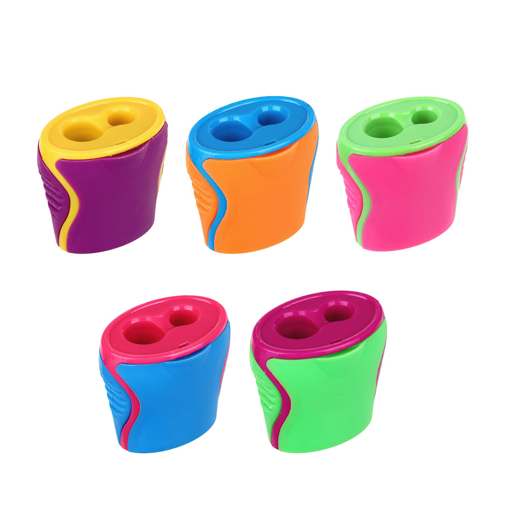 Точилка с контейнером, 2 отверстия, 4 цвета корпуса, пластик, металл, 3,8х4см, арт.№ 576-044