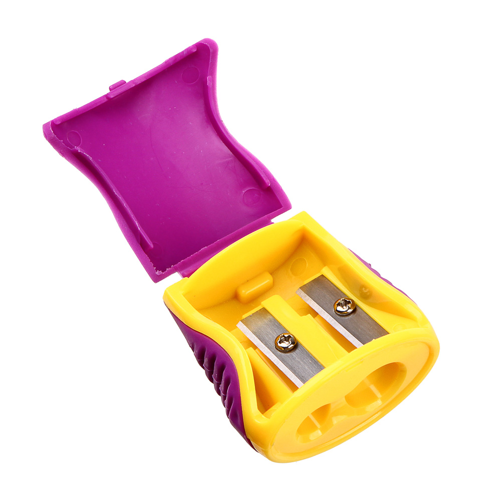 Точилка с контейнером, 2 отверстия, 4 цвета корпуса, пластик, металл, 3,8х4см, арт.№ 576-044