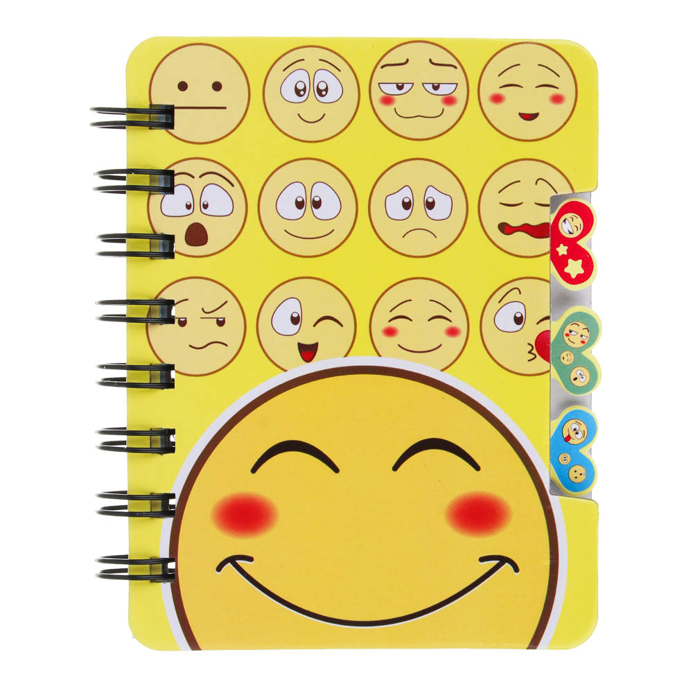 Записная книжка 12х9,3см, 57 листов, "Смайлики", картон, спираль, 3 цветных разделителя, 4 дизайна, арт.№ 557-002