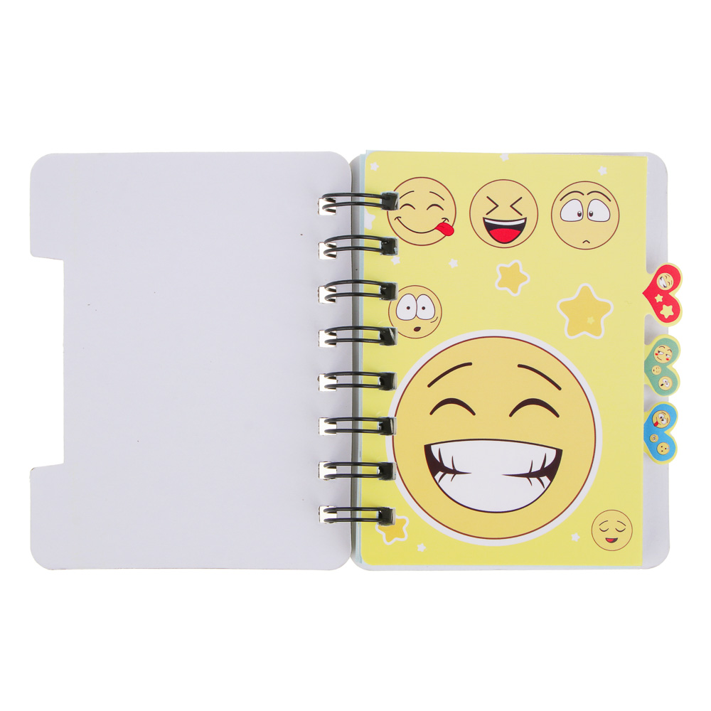 Записная книжка 12х9,3см, 57 листов, "Смайлики", картон, спираль, 3 цветных разделителя, 4 дизайна, арт.№ 557-002