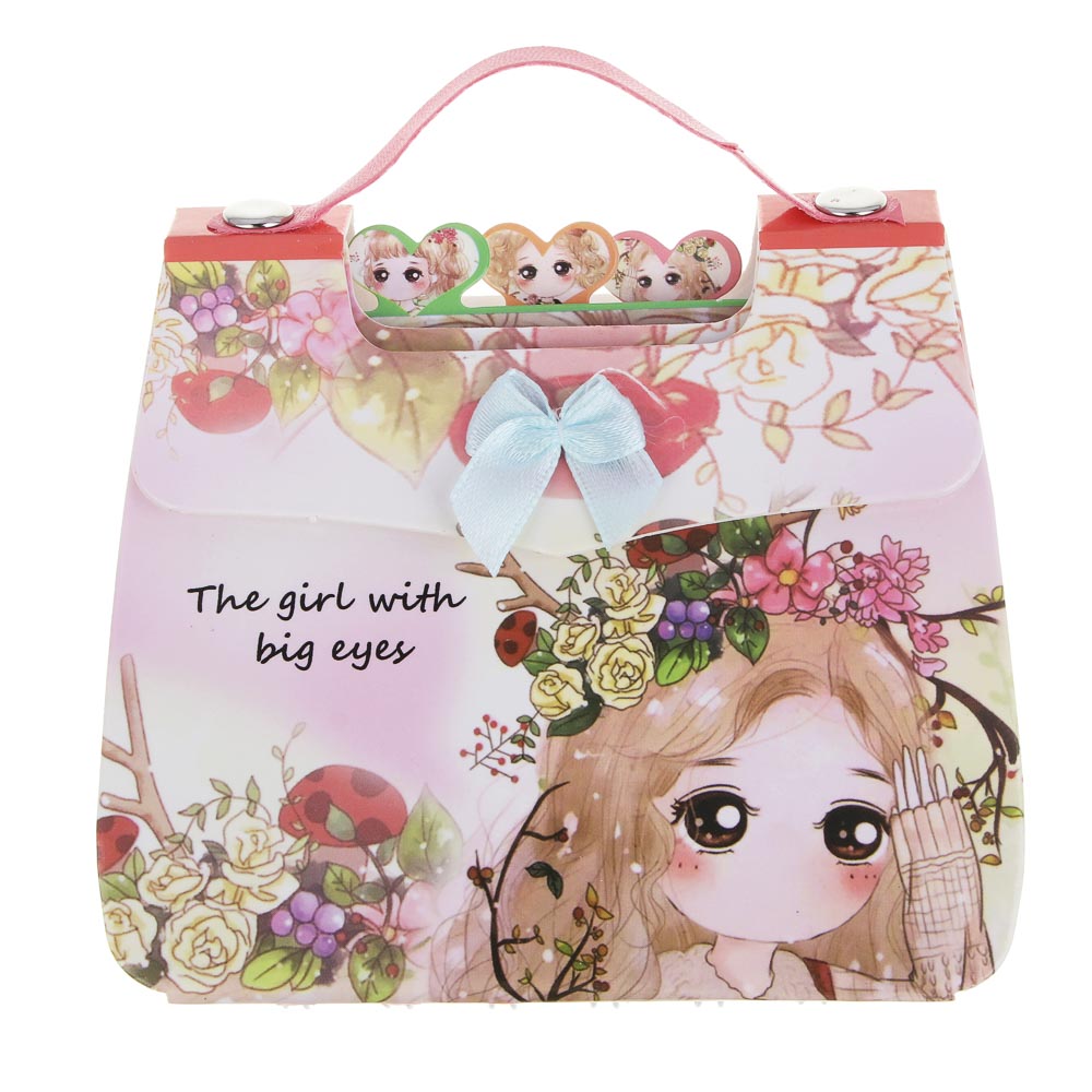 Записная книжка фигурная, 11,3х9,8см, 57л., "Девочки", в форме сумочки, клапан на лип., ручка, 4 диз, арт.№ 557-010