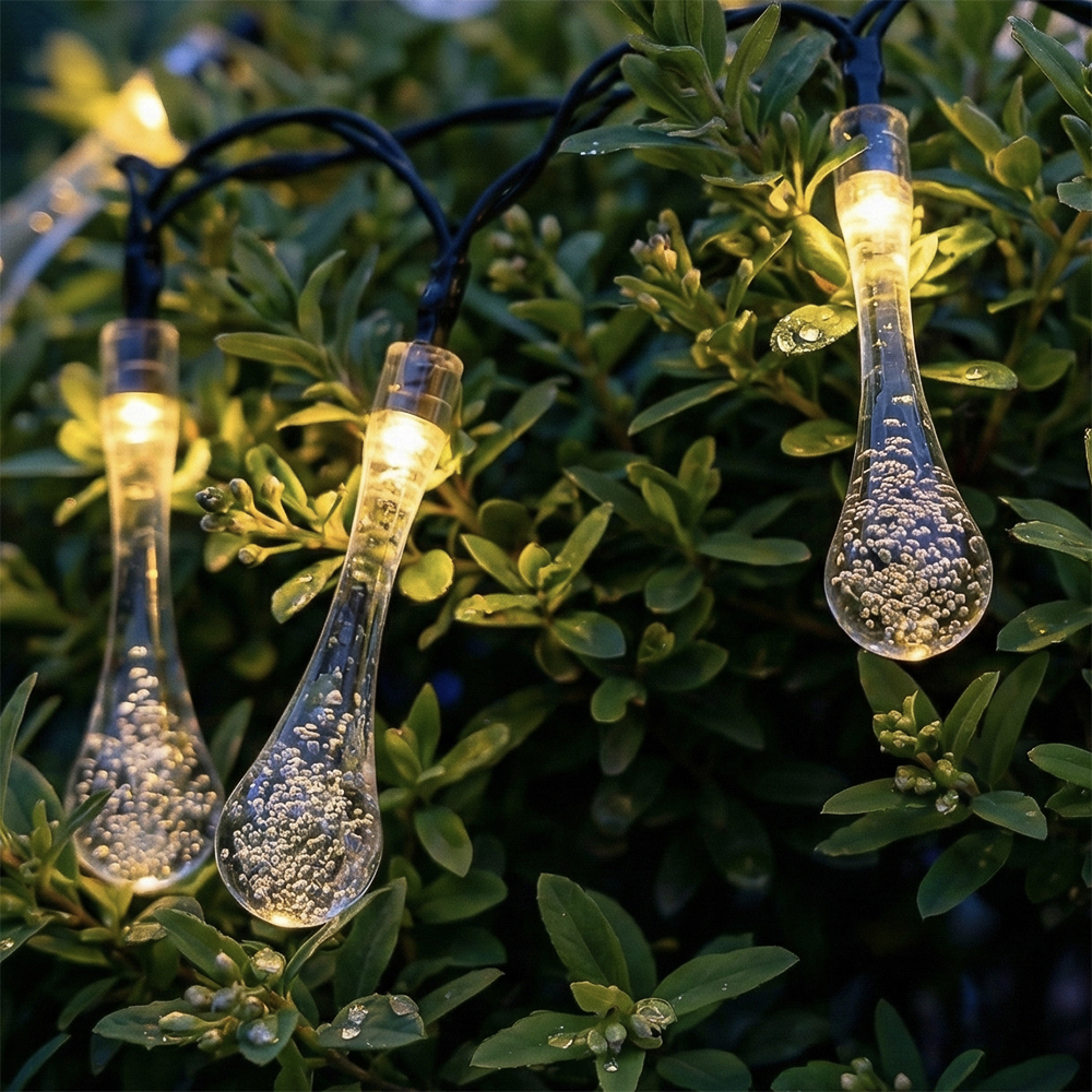 Уличная гирлянда на солнечной батарее Капля 7 м INBLOOM, 25 LED, свечение шампань, 2 режима, провод ПВХ зеленый, 2V 80 mA, 1.2V 600 mAh, арт.№ 185-180