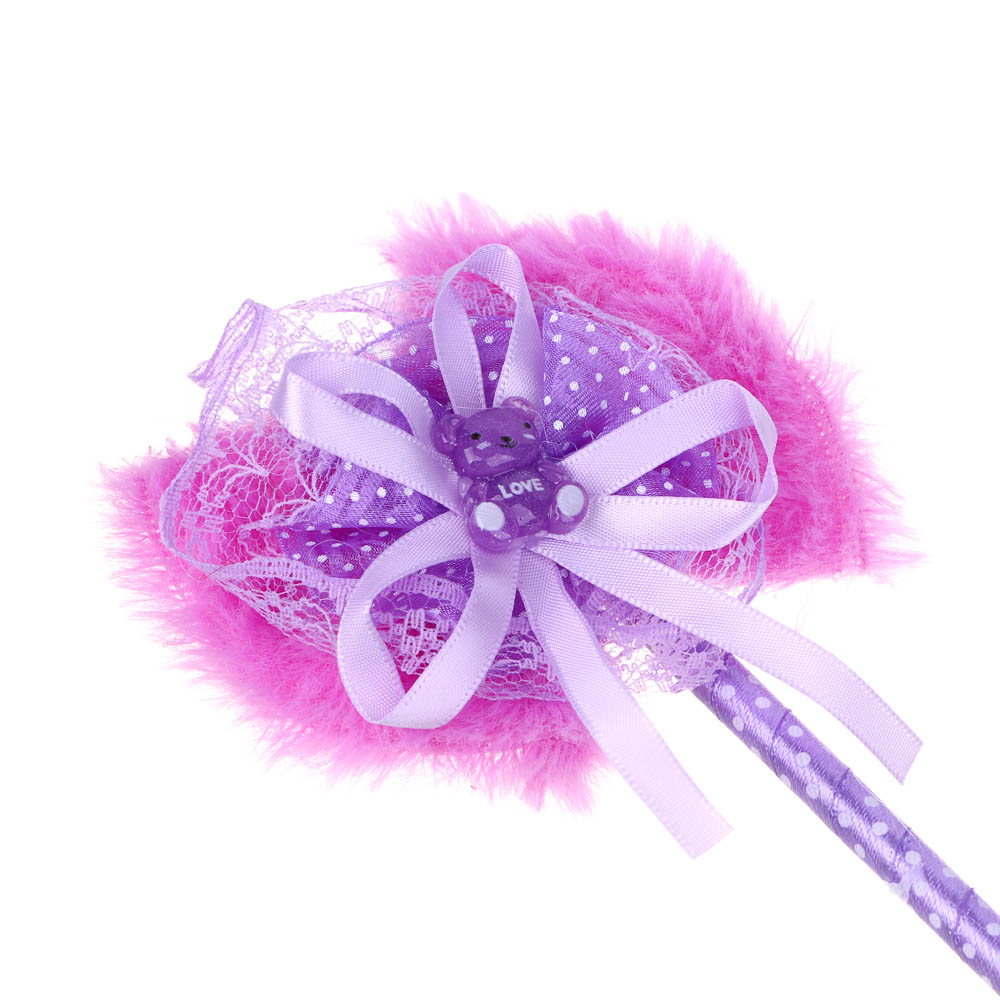 Ручка шариковая синяя, наконечник в форме банта с медвежонком, ткань, PP, корпус 18,5 см, 4 дизайна, арт.№ 526-026