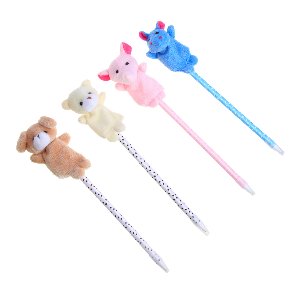 Ручка шариковая синяя, наконечник в форме зверят, корпус 18,5см с эфф.голографии, ткань, PP, 4диз., арт.№ 526-028