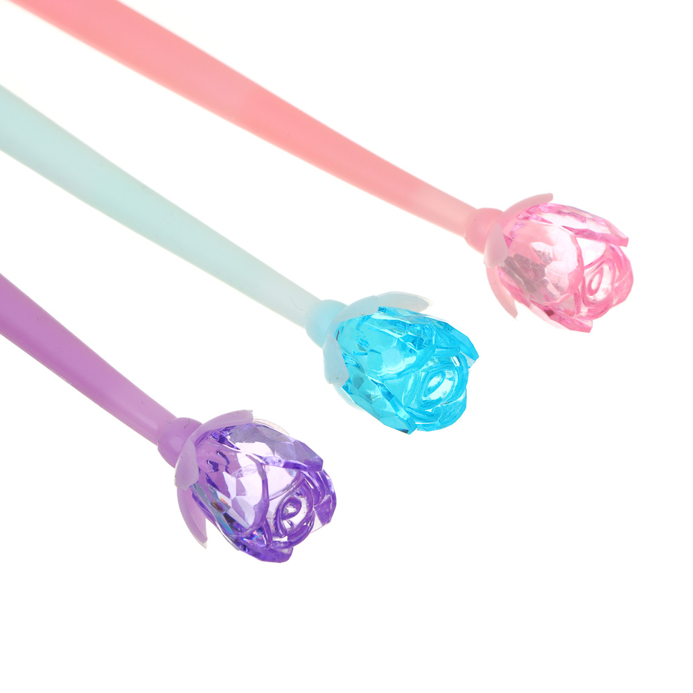 Ручка шариковая синяя, гибкий корпус, наконечник в форме цветка, пластик, акрил, 22,5см, 3 дизайна, арт.№ 526-029