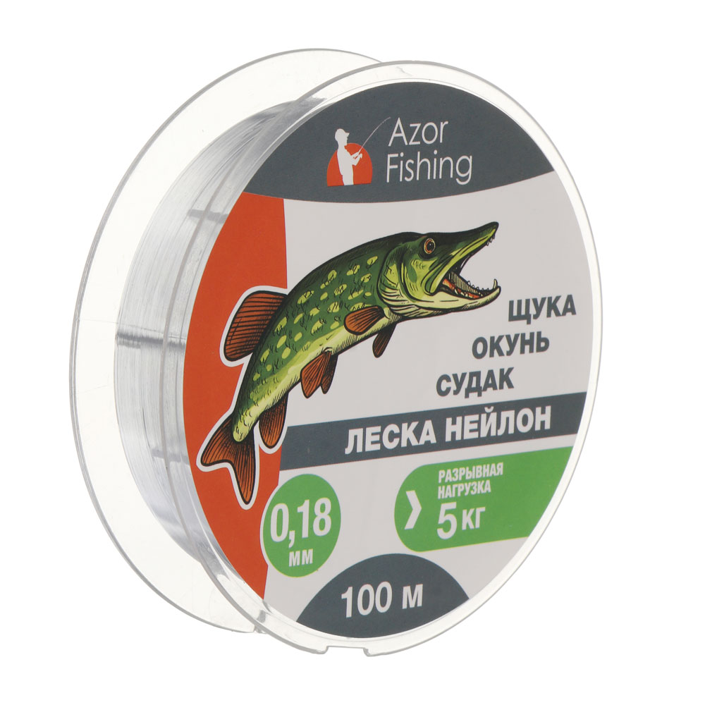 Леска "Щука, Окунь, Судак" тм AZOR FISHING, нейлон, 100м, 0,18мм, 5,0кг, серый, арт.№ 144-001