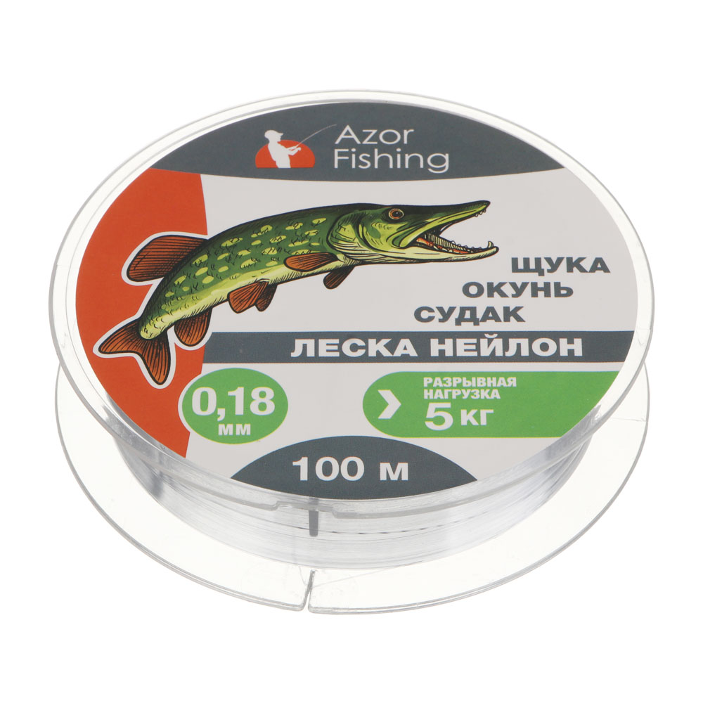 Леска "Щука, Окунь, Судак" тм AZOR FISHING, нейлон, 100м, 0,18мм, 5,0кг, серый, арт.№ 144-001
