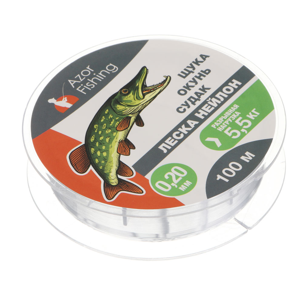 Леска "Щука, Окунь, Судак" тм AZOR FISHING, нейлон, 100м, 0,20мм, 5,5кг, серый, арт.№ 144-002