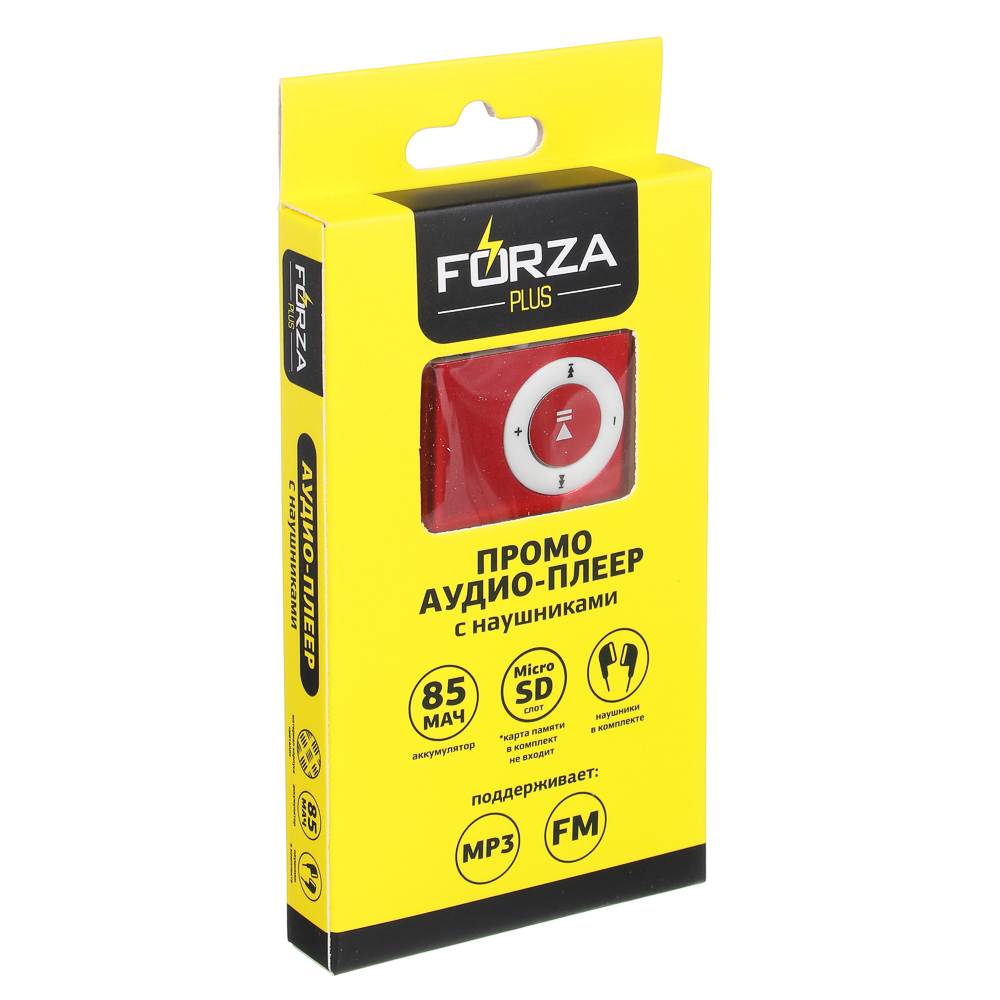 Аудио-плеер FORZA, MicroSD-слот, WAV, WMA, MP3, 85мАч, 3.5мм USB 2.0/1.1, металл, науш 60см, FM, 4цв, арт.№ 916-069