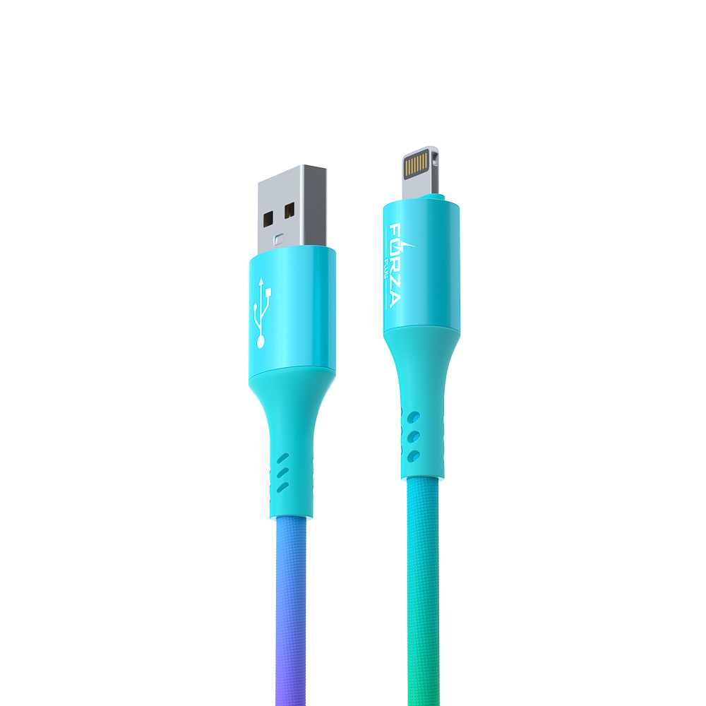 Кабель для зарядки USB(A)-iP FORZA Радуга, 1м, 2А, тканевая оплётка, пакет, арт.№ 443-034