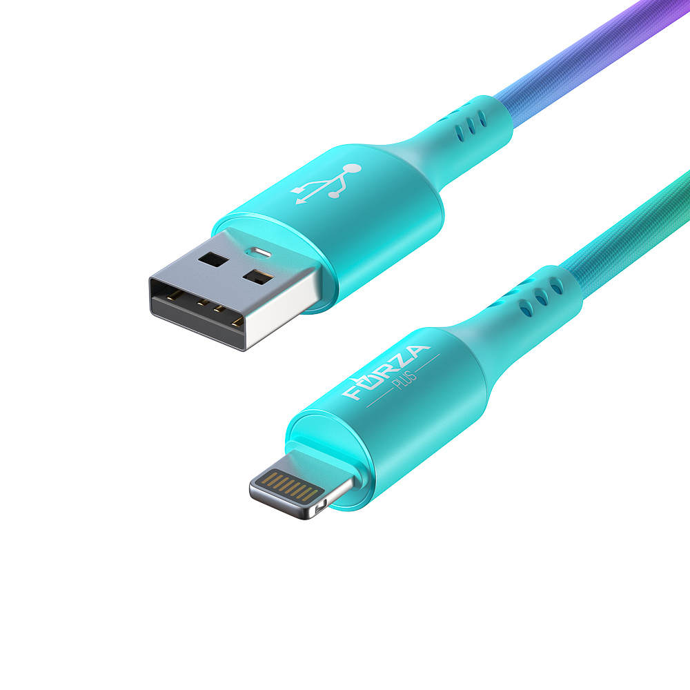 Кабель для зарядки USB(A)-iP FORZA Радуга, 1м, 2А, тканевая оплётка, пакет, арт.№ 443-034