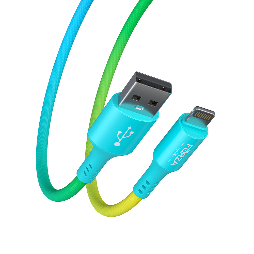 Кабель для зарядки USB(A)-iP FORZA Радуга, 1м, 2А, тканевая оплётка, пакет, арт.№ 443-034
