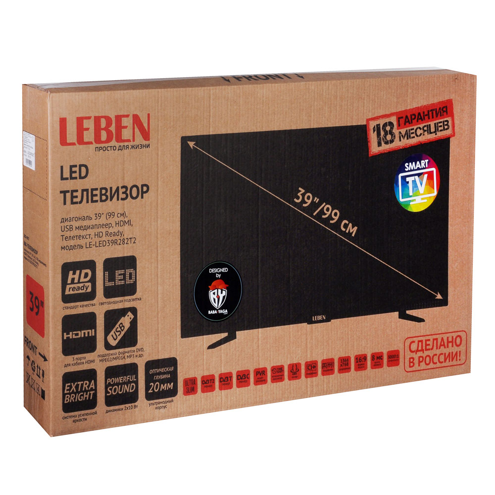 LEBEN ЖК-телевизор, диагональ 39" (99см), HD Smart модель LE-LED39RS282T2, арт.№ 282-102