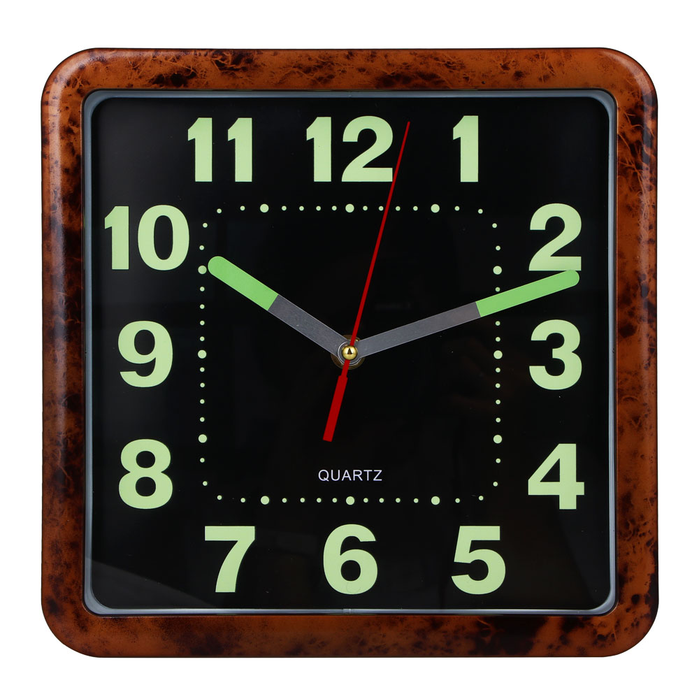 LADECOR CHRONO Часы настенные квадратные, пластик, 25x25x4 см, 1xAA, оправа коричневая, арт.№ 581-334