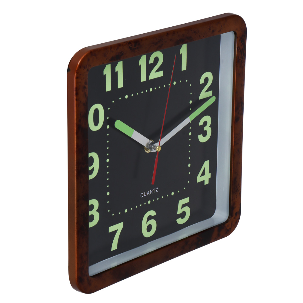 LADECOR CHRONO Часы настенные квадратные, пластик, 25x25x4 см, 1xAA, оправа коричневая, арт.№ 581-334