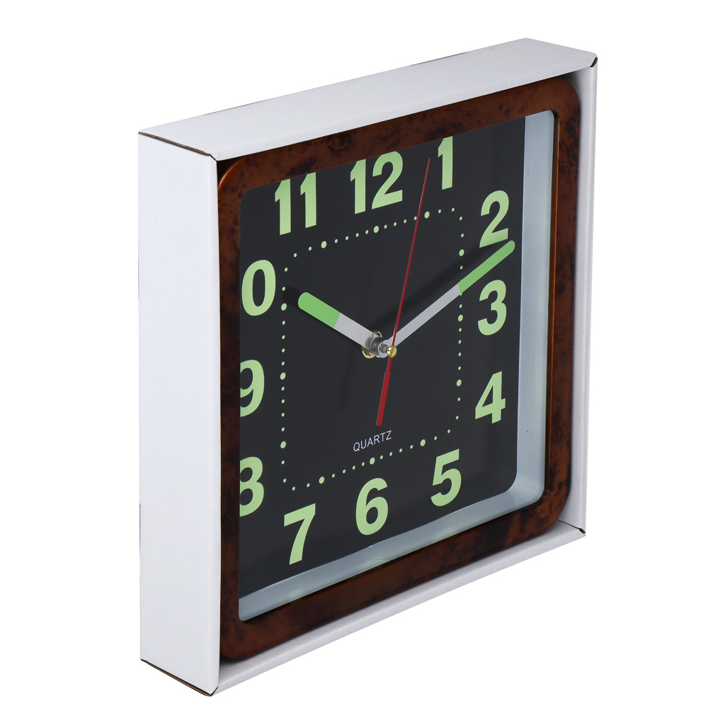 LADECOR CHRONO Часы настенные квадратные, пластик, 25x25x4 см, 1xAA, оправа коричневая, арт.№ 581-334