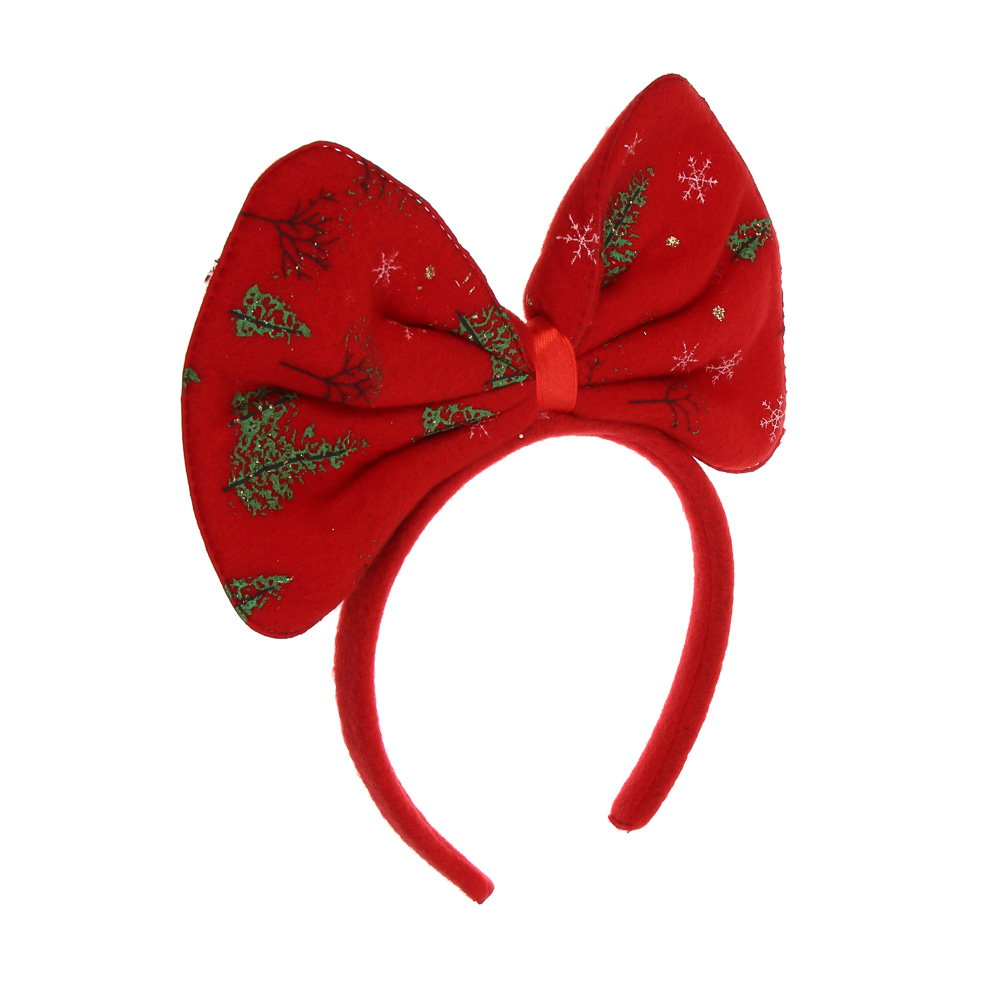 СНОУ БУМ Ободок новогодний с бантом, диаметр 12см, пластик, полиэстер, 2 дизайна, арт.№ 343-160