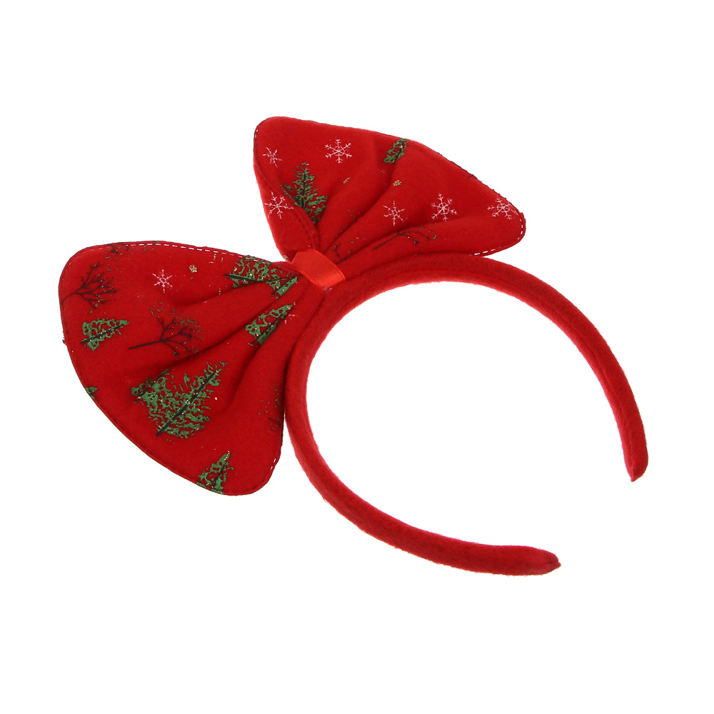 СНОУ БУМ Ободок новогодний с бантом, диаметр 12см, пластик, полиэстер, 2 дизайна, арт.№ 343-160