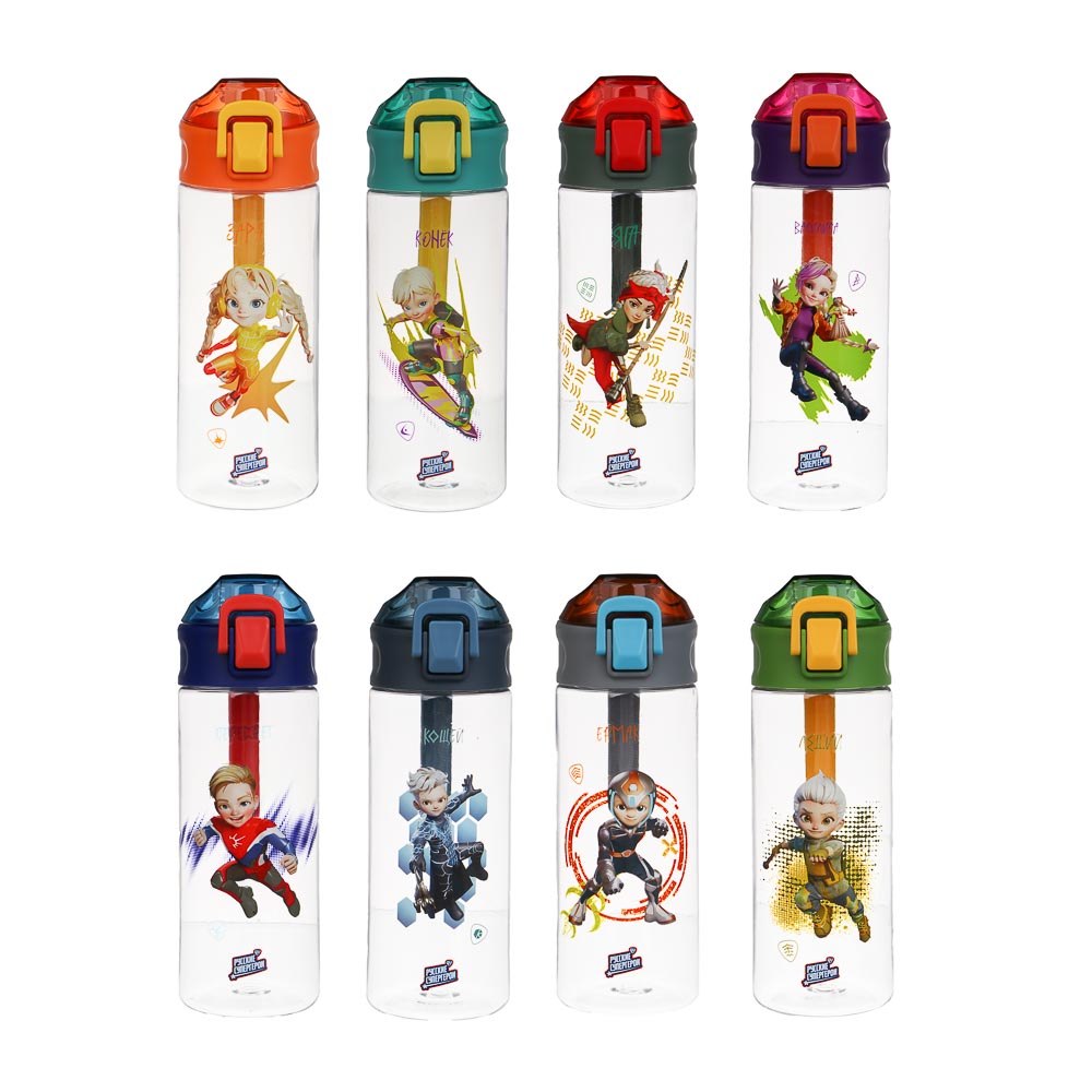 Бутылка спортивная тм BY Русские Супергерои, 7,3x21,3см, 600мл, PC, PP, 8 дизайнов, арт.№ 088-142