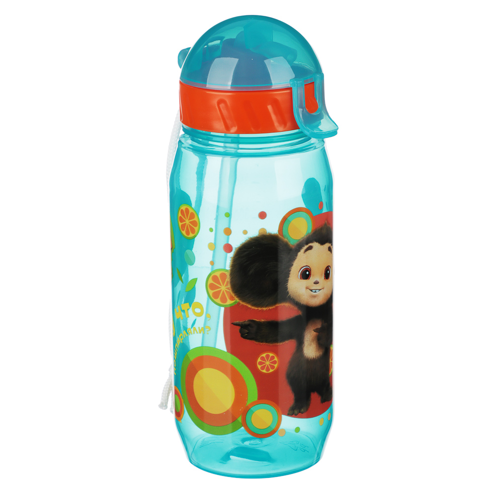Бутылочка с трубочкой "Чебурашка" 400мл, пластик, 6 цветов, арт.№ 829-214
