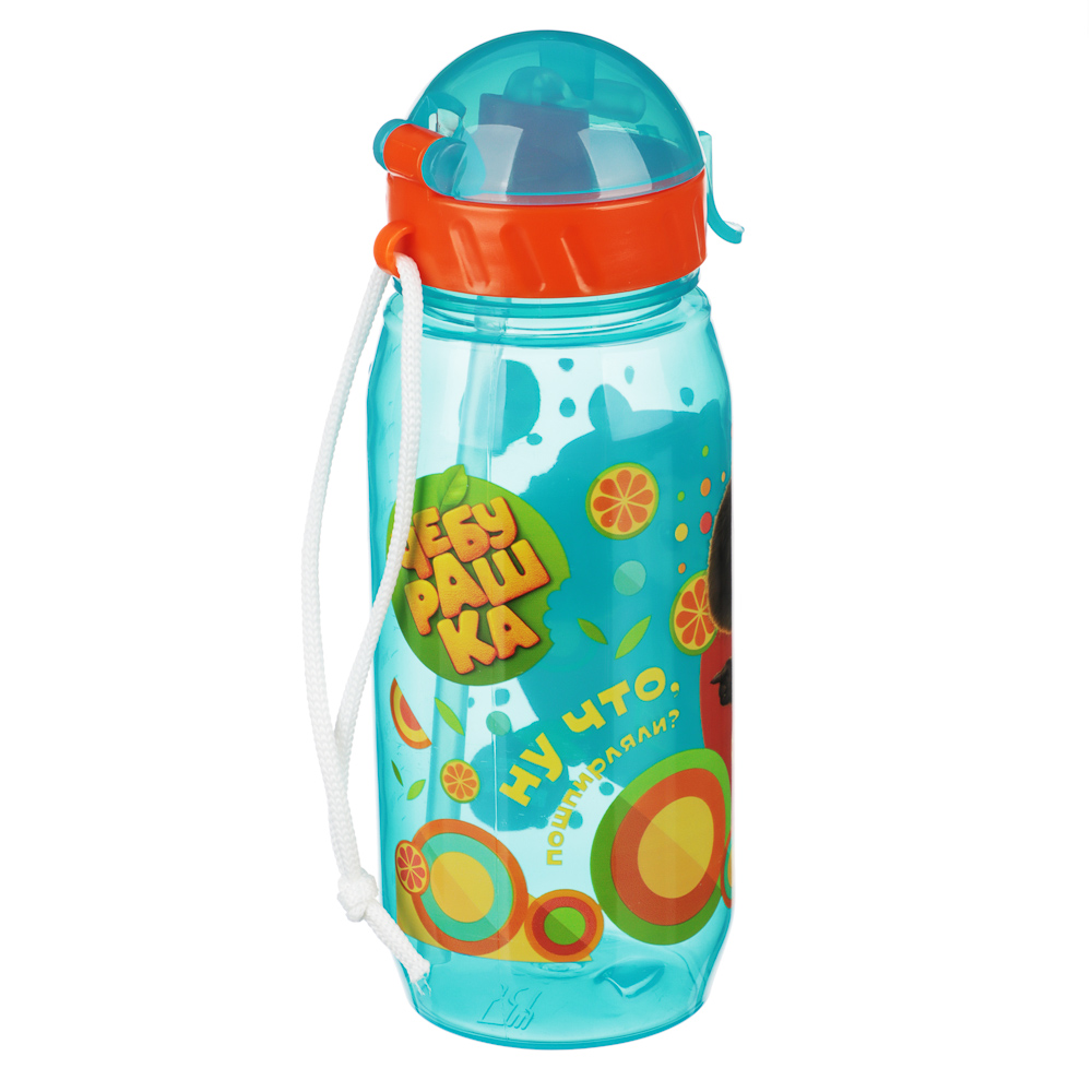 Бутылочка с трубочкой "Чебурашка" 400мл, пластик, 6 цветов, арт.№ 829-214